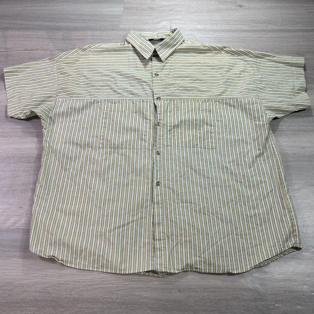 Dee‎ Cee Shirt Mens 2XL Green Tan Striped Western Button Front Made USA